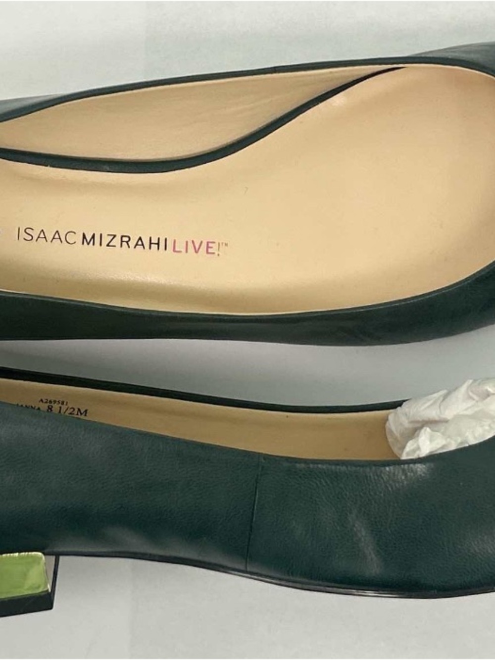 Isaac Mizrahi Dark Emerald Leather Ballet Flats - Size 8.5